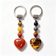 2pcs Handmade Natural Heart-Shaped Jade Stone Keychains, Chinese Vintage Beaded Key Rings, Bohemian Crystal Bag Charms, Lucky Healing Stone Jewelry, Gift For Girls And Women. Each Natural Crystal May Have Slight Color Variation - View 11