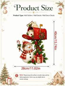 1pc Christmas Snowman & Mailbox Wall Sticker, Cute Snowman With Letters Holly & Gift Box Wall Decal, Self-Adhesive Removable Waterproof PVC Peel And Stick Wall Decor For Living Room Bedroom Entryway, Holiday Home Decoration - Christmas Snowman Mailbox Theme - View 2