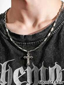 1 buah Kalung Liontin Salib Berlian Imitasi Berkualitas Tinggi, Gaya Hip-Hop, Baja Titanium, Zirkonia, Warna Perak, Perhiasan Pria, Cocok untuk Pesta, Festival Musik, Konser, dan Pemakaian Sehari-hari - Perak - View 3