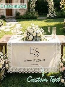 Personalized Lace Trim Tulle Table Runner, Customizable Text/Name/Date, Custom Wedding Table Decor, Suitable For Weddings, Anniversaries And Parties - Multicolor - View 3