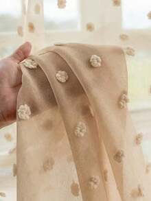 1 Panel Or 2 Panels Beige Fluffy Ball Sheer Curtain, Modern Minimalist Style, Rod Pocket Design, Translucent But Not See-Through, Washable And Easy Care, Suitable For Living Room, Bedroom, Various Room Types - Brown - View 2