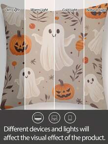 1pcFall Halloween Throw Pillow Cover, Pumpkin Ghost Bat Decorative Pillow Case, Autumn Harvest Holiday Cushion Cover For Sofa Couch Bedroom Home Halloween Party Decor, No Pillow Insert - Multicolor - View 4