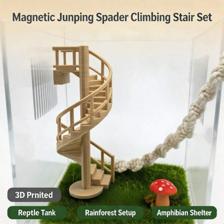 3D Magnetic Jumping Spider Spiral Climbing Ladder, Jumping Spider Climbing Ladder, Easy To Clean And Install, Jumping Spider Terrarium Landscaping Decoration And Habitat Accessory, Designed For Climbing, Hiding And Feeding Of Reptiles, Suitable For Jumping Spiders, Geckos, Lizards And Other Small Reptiles And Amphibians For Climbing, Resting, Exploring And Landscaping Decoration