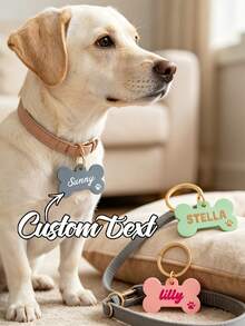 Personalized Text Pet Tag, Customized Bone-Shaped Dog Name Tag, Customized Pet ID Tag; Suitable For Dog Collar; Customizable Text/Name; Suitable For Cats And Dogs - Multicolor - View 3