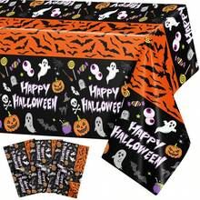 1 buah/3 buah Taplak Meja Plastik Sekali Pakai Halloween, Desain Kontras Hitam & Oranye dengan Motif , Hantu, dan Kelelawar, Suasana Meriah, Cocok untuk Dekorasi Pesta Halloween, Taplak Meja Makan di Luar Ruangan 130*274cm - MultiWarna - View 6
