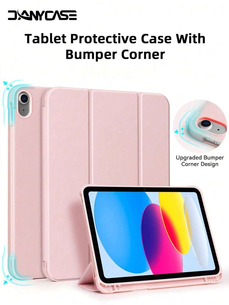 DANYCASE Tablet Protective Case With Pencil Slot, Suitable For A16, Air 11, M3, M2, Pro 11, M4, M5, 7th Gen, 8th Gen, 9th Gen (10.2 Inch, 10.9 Inch), Air 4, Air 5, Corner Protection Design - Pink - View 1