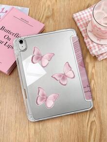 1件拼貼蝴蝶字母平板保護殼，適用於iPad Mini6/7/Air/Air2/9.7/10.2/10.5/10.9 (Air4-Air8)/Pro 11/10th Gen/A16/Pro 11 2024，雙面彩繪圖案，透明壓克力背殼，絲綢質感8折支架，自動休眠/喚醒，內置筆槽，不含筆，部分機型附相機框 - 彩色 - 查看 4