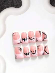 10pcs Halloween Theme Minimalist Handmade Press-On Nails, Polygel Nail Art Set, Pumpkin & Spider Web Pattern, Pink & Black Color, Sweet Style, Includes Nail Tools, 3 Sizes Available, Almond/Duck/Coffin Shape, Suitable For Party, Dancing, Daily Wear - Multicolor - View 13