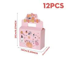 2/4/6/8/12pcs Halloween Paper Gift Boxes, Pink Pumpkin & Bat Pattern Rectangular Candy Boxes With Handles, Cute Candy, Cookie, Snack Packaging Boxes For Halloween Party Favors, Trick Or Treat Candy Bags - Multicolor - View 7