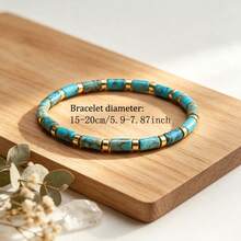 Natural African Turquoise Cylinder Bead Bracelet, Intuition & Creativity Crystal Bracelet, Bohemian Everyday Versatile Unisex Jewelry Gift - Multicolor - View 2