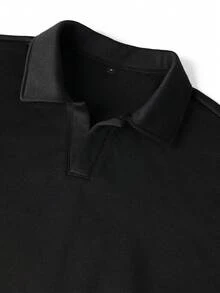 Men's Casual Versatile Minimalist English Print Commute Autumn/Winter Polo Shirt With Turn-Down Collar - Black - View 4
