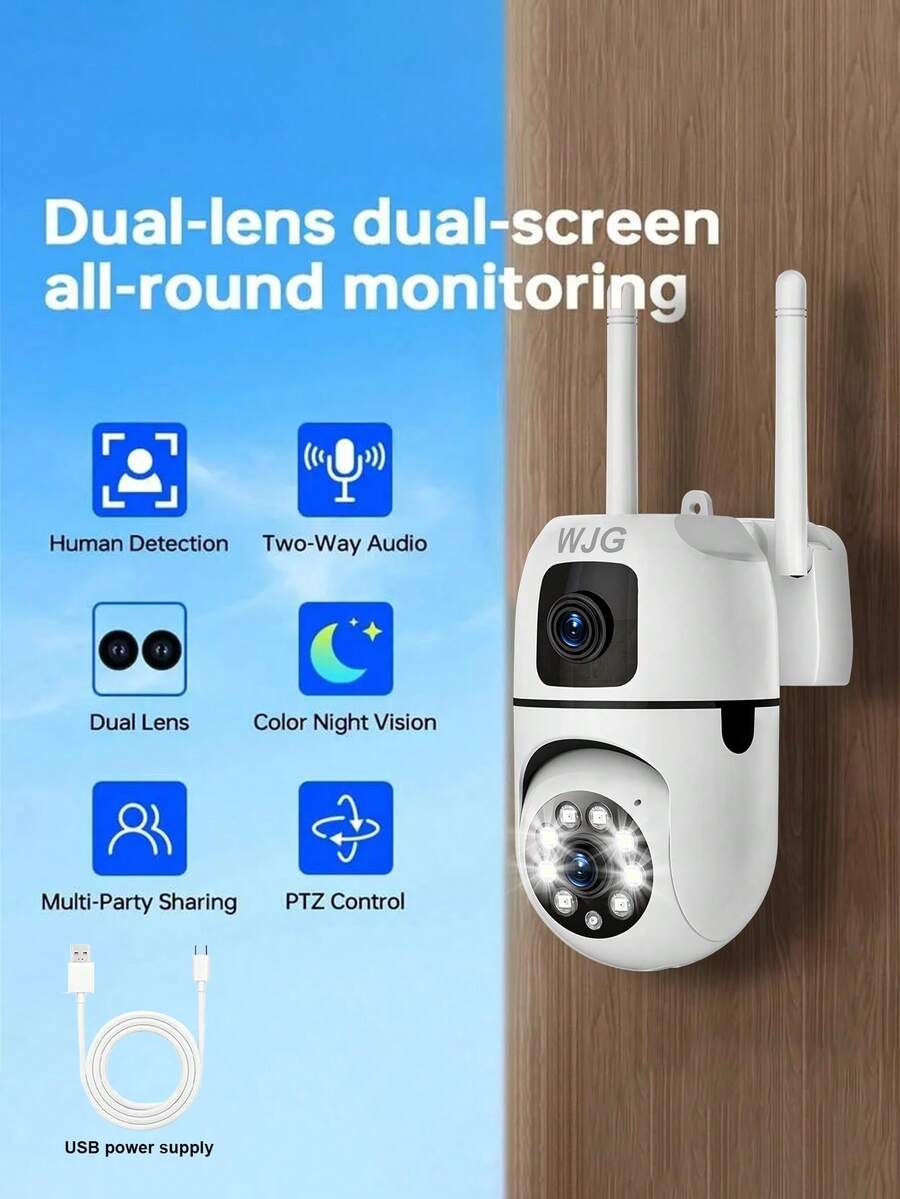 WJG 1/2pcs 3MP Dual Lens Security Camera, 3MP WiFi Home Monitoring ...