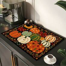 Colorful 2D Pumpkin Pattern Printed Drainage Mat/Absorbent Mat/Drying Mat For Coffee Machine And Tableware - Absorbent Polyester Desktop Protector With Rubber Non-Slip Backing, For Kitchen Countertop Decoration - Home Bar And Dining Table Placemat - Multicolor - View 5