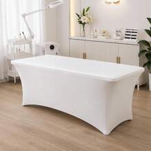1pc Rectangular Table Spandex Tablecloth (White/Black), Fitted Stretch Tablecloth, Professional Elastic Spa Bed Cover, Massage Bed Cover, Wrinkle-Resistant Elastic White Tablecloth, Washable Spandex Tablecloth Protector, Beauty Salon, Tattoo Bed Cover, Suitable For Party, Wedding, Cocktail Party, Banquet, Holiday Events - A - View 8