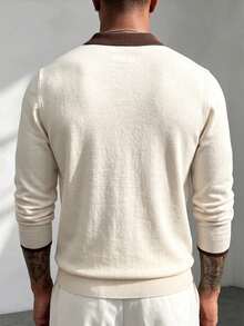 ZYNTH BALENO Men's Fashion Autumn/Winter Striped Airplane Collar Long Sleeve Sweater, Suitable For Gym Sports - Apricot - View 6