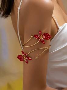 1件金色人造油滴紅白色斑點花卉女款手臂飾環，復古波希米亞風，季節性時尚配件，適合日常穿著與度假，完美適配女性日常穿搭、派對與慶典，送給女性好友的最佳禮物 - 紅白圓點 - 查看 1