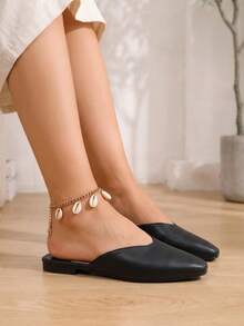 Women's Casual Versatile Commute Metal Decor Slip-On Flat Shoes - Black - View 4