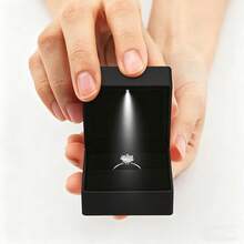 Caja de Regalo Navideña con Luz LED para Anillo, Estuche Joyero Plegable Elegante, Regalo Romántico para Parejas, Propuesta, Boda, Aniversario y Cumpleaños - Azul marino - Ver 3