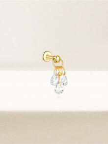 EleRunis 1pc 925 Sterling Silver Delicate 3-Water Drop Flat Back Cartilage Earring, Suitable For Helix, Conch, Cartilage, Ear Rim, Threaded Piercing, Exquisite Jewelry For Daily Wear, Wedding, Party - Gold - View 3