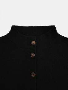 Women's Burgundy Stand Collar Batwing Sleeve Single-Breasted Knit Cardigan, Autumn/Winter Layering, Daily Date French Romantic Style - Black - View 6