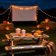3 PiecesPicnic Tablecloth Set With Bench Cover, Elastic Edge Design, Halloween And Patterns, Washable Rectangular Tablecloth, Suitable For Weddings, Camping, Picnics, Garden Parties, Practical Essential - E - View 6