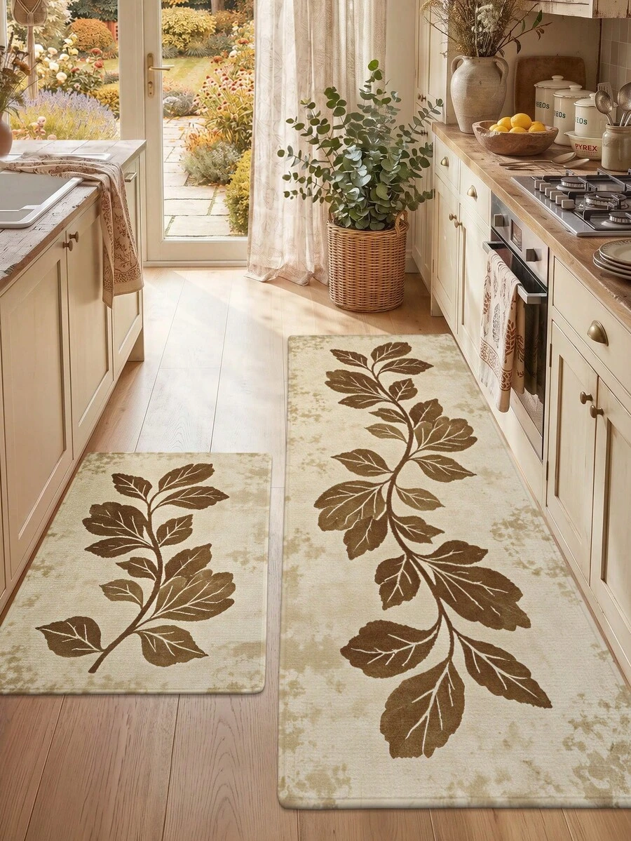DAJIANG 1PC Runner Rug Kitchen Rug Leaf Autumn Khaki Long Floor Mat Runner Rug Suitable Bathroom, Kitchen,Outdoor, Runner Corridor, Bedroom, Living Room, Machine Washable Rugs Accessories, Easy Clean Entryway Mat, Anti-Slip Rugs For Bedroom Fall Home Decor