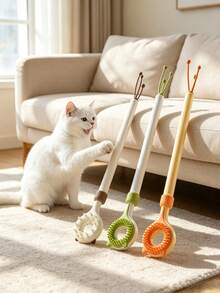 3-In-1 Cat Grooming Tool, Thickened Telescopic Design, With Double-Sided Massage/Scratching Stick And Interactive Cat Teaser, Suitable For Indoor Cats, Gently Removes Loose Fur - Multicolor - View 5