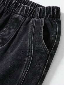 3pcs Boys' Casual Street Vintage Style Distressed Jeans With Side Panel Patchwork Design, Elastic Waistband Pockets, Spring/Summer/Autumn - Multicolor - View 5