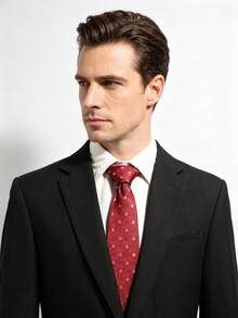1 Set Burgundy Square Jacquard Collar & Bow Tie 2-Piece Set, Men's Commute Daily Wedding Celebration Formal Wear, No-Tie Necktie - Multicolor - View 2