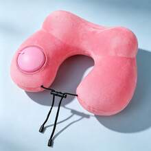 U-Shaped Inflatable Portable Polyester Travel Neck Pillow With Detachable Zipper Pillowcase, Ideal For Side Sleeping, Suitable For Airplane, Car, Nap, Travel Accessory - Multicolor - View 2