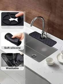 Silicone Faucet Drip Pad Soft Faucet Handle Drip Tray Faucet Back Silicone Pad Splash Guard For Bathroom Sinks Kitchen Sinks And Dish Racks Kitchen Sink Bathroom Accessories Home Kitchen Supplies Home Kitchen Back To School Essentials Accessories - Multicolor - View 6