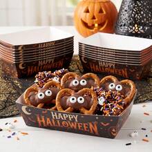 12/24pcs Halloween Disposable Paper Trays, Scary Pumpkin Pattern Serving Plates, Dessert Boxes, Snack Boxes, Halloween Party Tableware, Suitable For Snacks, Popcorn, Desserts, Parties, Halloween Use - Easy Folding Assembly - Multicolor - View 5