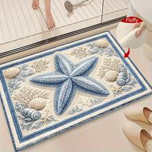 1pc Starfish Shell Seaweed Pattern Microfiber Bath Rug,Non-Slip And Soft Bathroom Mat,Doormat,Water Absorption Mat,Machine Washable,Low Pile,TPR Backing,Knit Fabric,ForBedroom,Kitchen,Entryway,Indoor Use,Accessories & Home Decor,Perfect New Home Gift - B - View 1