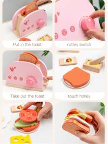 Wooden Pretend Play Bread Maker Toy For Kids, Role Play Toaster, Birthday Gift - Multicolor - View 7
