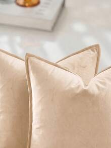 2pcs Nordic Minimalist Solid Color Falbala Plush Throw Pillow Covers (Pillow Inserts Not Included), Square Cushion Covers, Holiday Home Decor Pillows, Soft Comfortable Linen-Like Fabric, Modern Sofa, Home Bedroom Dorm Use - Khaki - View 3