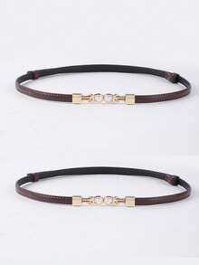 Fashionable Women's Multi-Functional Pearl Buckle Adjustable Length Waist Belt, Suitable For Daily Casual Skirts And Dresses - Coffee Brown - View 8