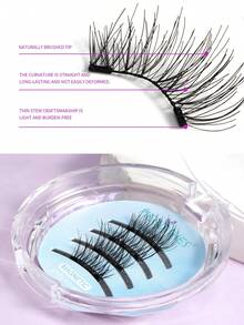 1 Pair Magnetic False Eyelashes, Soft And Lightweight Criss-Cross Style, Portable Round Storage Box, Convenient To Store - View 3