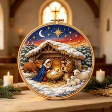 Christmas Nativity Scene Embroidery Kit DIY Handmade Material Pack With Embroidery Hoop And Thread, Religious Manger Holiday Home Decor Gift - Multicolor - View 2