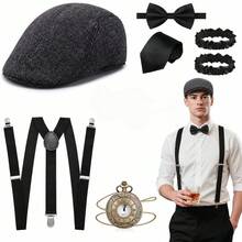 Halloween 1920s 7-Piece Party Costume Set | Men's 7-Piece Gangster Outfit Accessories, Suitable For 20s Theme Party, Halloween Cosplay, Adult Costume Set - Multicolor - View 3