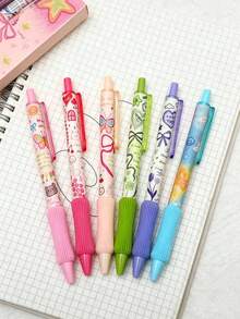 1pc/6pcs Optional Graffiti Style Retractable Gel Pen 0.5mm Black ST Tip Quick Dry Smooth Ultra Soft Comfortable Grip Student Exam Practice Writing Pen Back To School Season Classroom Reward Gift - Multicolor - View 5