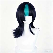 Blue Highlighted Black Wig Suitable For Halloween, Carnival, Anime Convention, Cosplay - Cadet Blue - View 3
