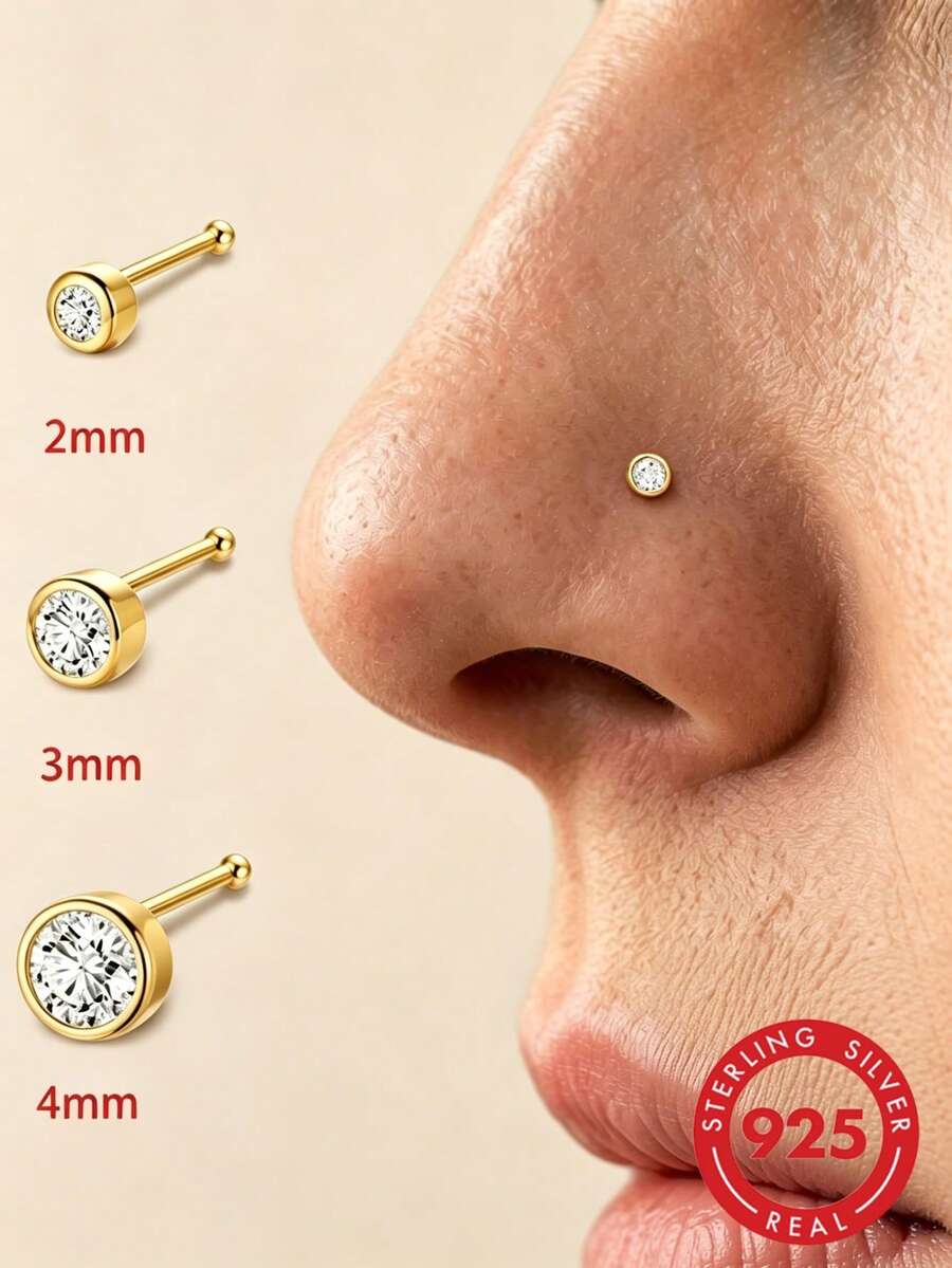 1件 2mm-4mm 925純銀直棒 L型鼻釘環,中性穿刺飾品,低過敏唇釘式壓入耳環 - 金色 - 查看 1