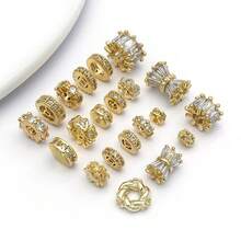 2pcs 18K Gold-Plated Cubic Zirconia Spacer Beads Rhinestone Round Flat Heart Twist Metal Spacers For DIY Bracelet Necklace Jewelry Making Findings - Gold - View 3