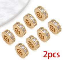 2pcs 18K Gold-Plated Cubic Zirconia Spacer Beads Rhinestone Round Flat Heart Twist Metal Spacers For DIY Bracelet Necklace Jewelry Making Findings - Gold - View 26
