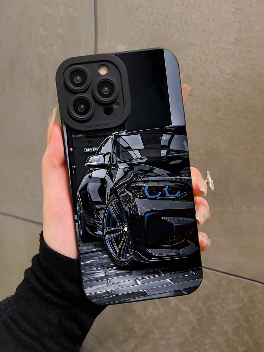 1pc Black Sports Car Painted Personalized Pattern Full Coverage TPU Shockproof Phone Case Compatible With Apple 17 16 15 14 13 12 11 Pro Max And Series - Multicolor - View 1