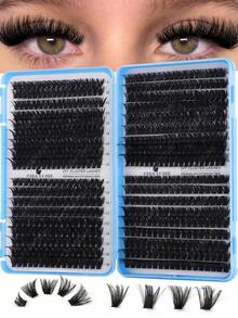 720/666/648/708/684/576/200pcs Large Capacity False Eyelashes, Portable False Eyelash Book, Suitable For Beginners, Soft Natural Look, Thick Fluffy Single Cluster Eyelashes, Long-Lasting Lightweight, Suitable For Daily Makeup, Home DIY, Classic Segmented Eyelashes - D - View 2