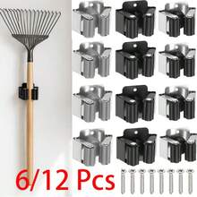 6/12pcs Wall-Mounted Broom & Mop Holder, Heavy Duty Garden Tool Organizer, Suitable For Rake And Shovel Handles, Stainless Steel Mop Hooks, Screw-Fixed, Brush Organizer Clip, Suitable For Garden And Garage - View 1