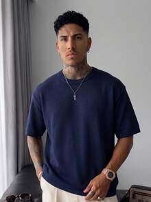 Spring/Summer New Business Style Solid Color Mature Minimalist Brushed Knit Base Layer Short Sleeve T-Shirt Back To School - Blue - View 1