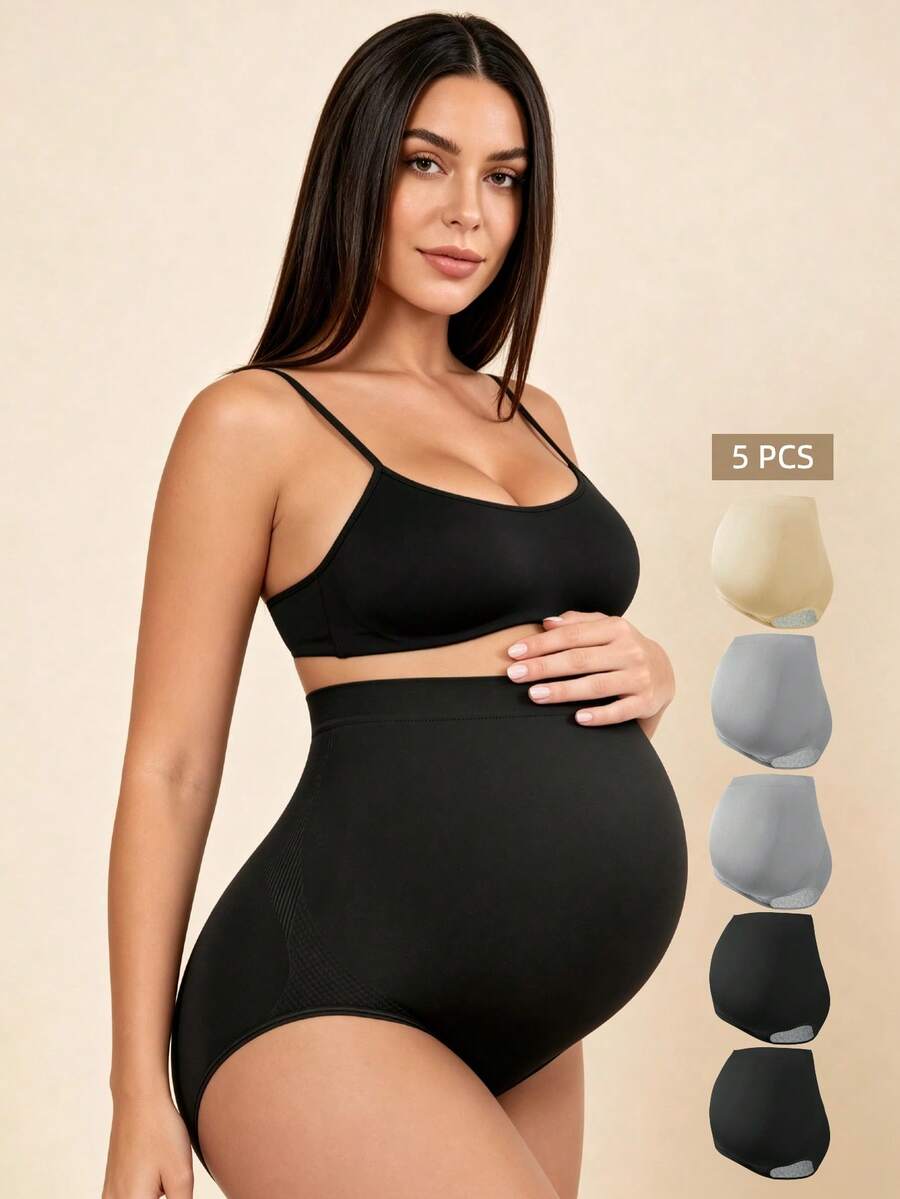 Hart & Haze 5pcs Maternity Solid Color High Waist Comfortable Soft Panties For Mother - Multicolor - View 1
