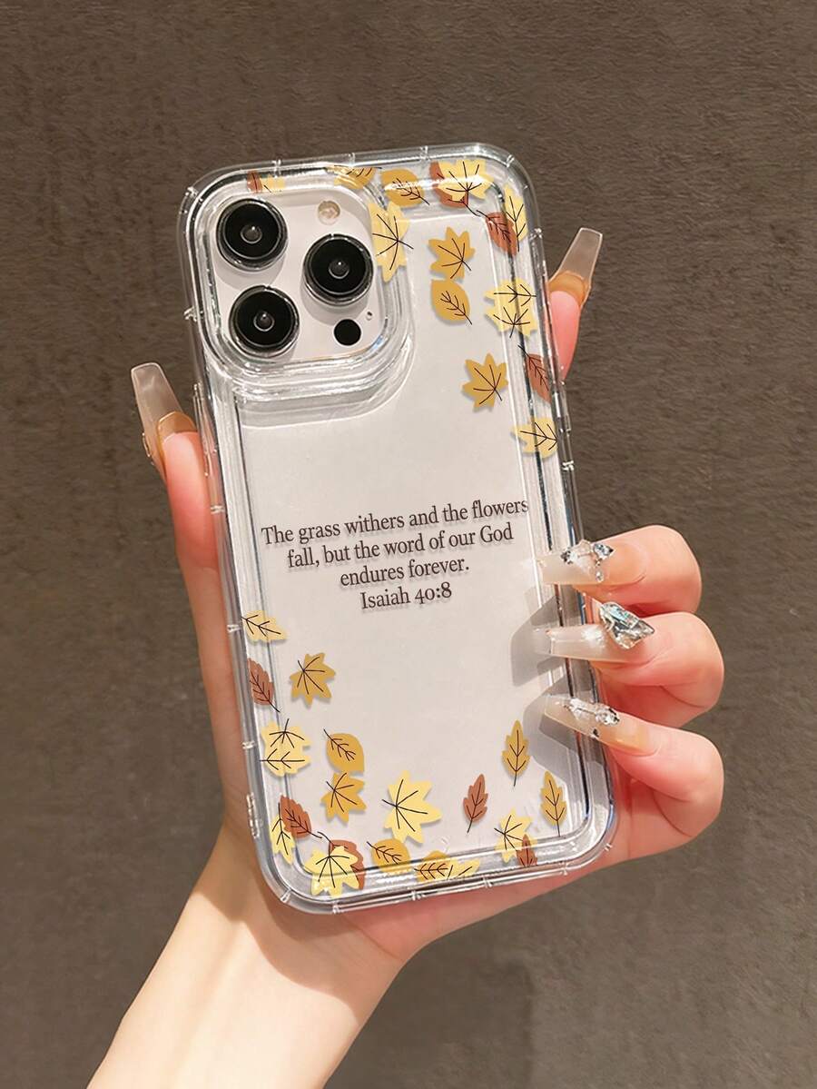 1pc Autumn Fallen Leaves Bible Quote Pattern Full Coverage TPU Anti-Drop Phone Case Compatible With Apple 17 16 15 14 13 12 11 Pro Max And Series - Multicolor - View 1